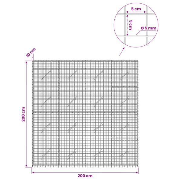 vidaXL Gabión s drôtom 5 mm a sieťou 5x5 cm 200x10x200 cm – Obrázok 6