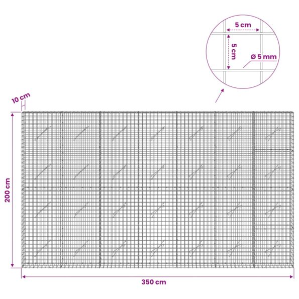 vidaXL Gabión s drôtom 5 mm a sieťou 5x5 cm 350x10x200 cm – Obrázok 6
