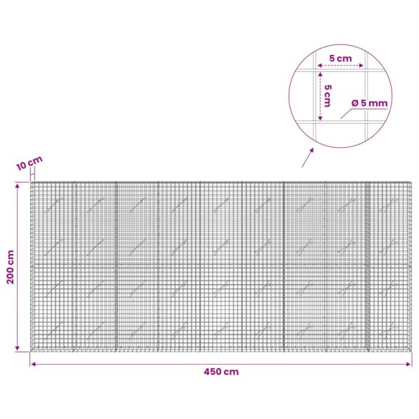 vidaXL Gabión s drôtom 5 mm a sieťou 5x5 cm 450x10x200 cm – Obrázok 6