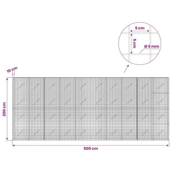 vidaXL Gabión s drôtom 5 mm a sieťou 5x5 cm 500x10x200 cm – Obrázok 6