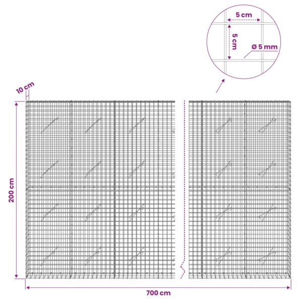 vidaXL Gabión s drôtom 5 mm a sieťou 5x5 cm 700x10x200 cm – Obrázok 6