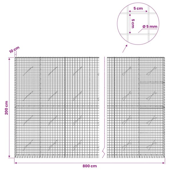 vidaXL Gabión s drôtom 5 mm a sieťou 5x5 cm 800x10x200 cm – Obrázok 6