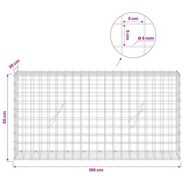 vidaXL Gabión s drôtom 5 mm a sieťou 5x5 cm 100x20x50 cm – Obrázok 6