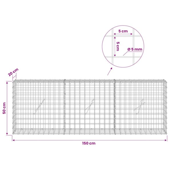 vidaXL Gabión s drôtom 5 mm a sieťou 5x5 cm 150x20x50 cm – Obrázok 6
