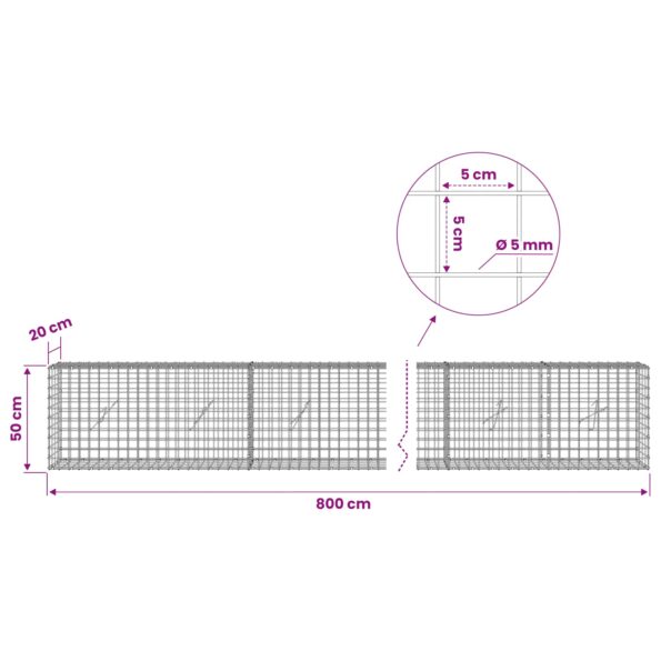 vidaXL Gabión s drôtom 5 mm a sieťou 5x5 cm 800x20x50 cm – Obrázok 6