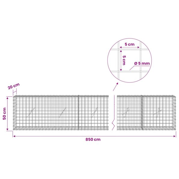 vidaXL Gabión s drôtom 5 mm a sieťou 5x5 cm 850x20x50 cm – Obrázok 6