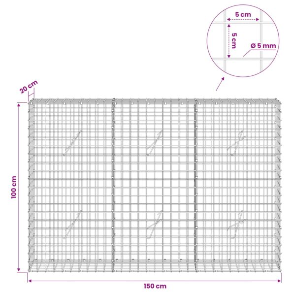 vidaXL Gabión s drôtom 5 mm a sieťou 5x5 cm 150x20x100 cm – Obrázok 6