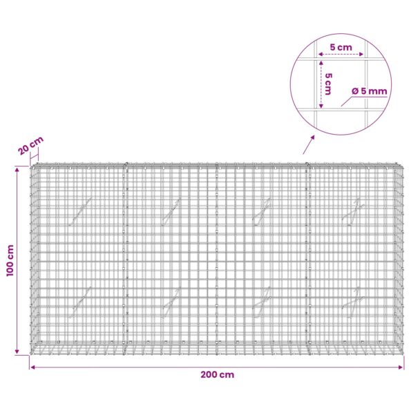 vidaXL Gabión s drôtom 5 mm a sieťou 5x5 cm 200x20x100 cm – Obrázok 6
