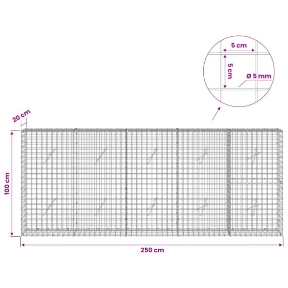 vidaXL Gabión s drôtom 5 mm a sieťou 5x5 cm 250x20x100 cm – Obrázok 6