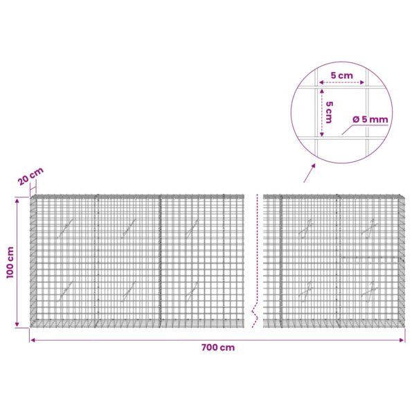 vidaXL Gabión s drôtom 5 mm a sieťou 5x5 cm 700x20x100 cm – Obrázok 6