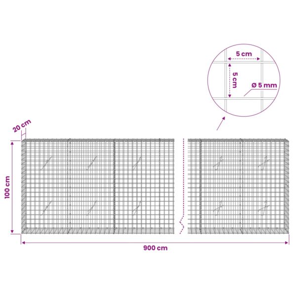 vidaXL Gabión s drôtom 5 mm a sieťou 5x5 cm 900x20x100 cm – Obrázok 6