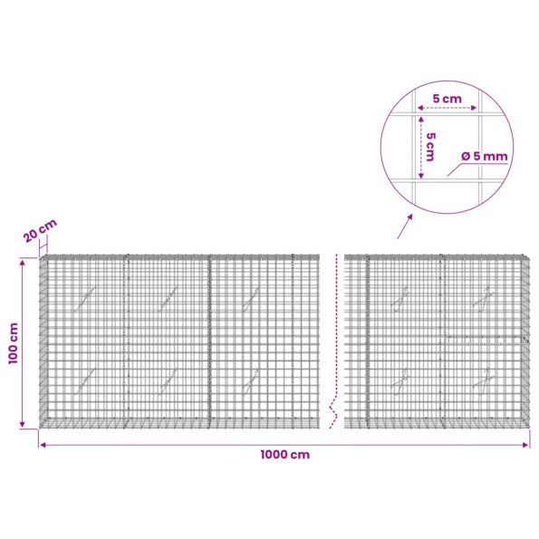 vidaXL Gabión s drôtom 5 mm a sieťou 5x5 cm 1000x20x100 cm – Obrázok 6