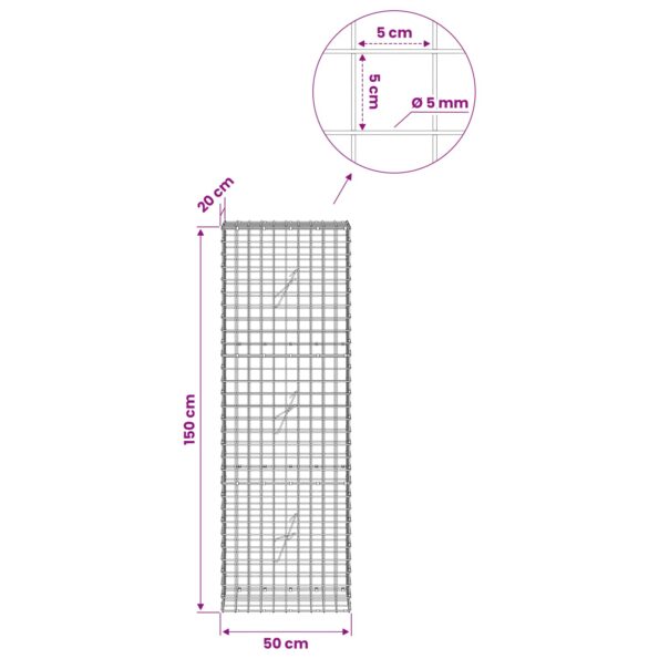 vidaXL Gabión s drôtom 5 mm a sieťou 5x5 cm 50x20x150 cm – Obrázok 6