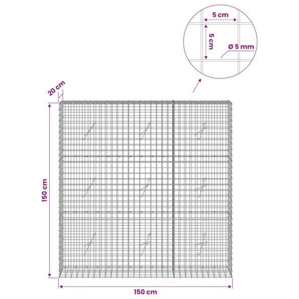 vidaXL Gabión s drôtom 5 mm a sieťou 5x5 cm 150x20x150 cm – Obrázok 6
