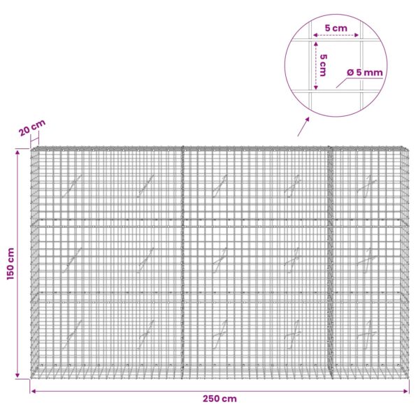 vidaXL Gabión s drôtom 5 mm a sieťou 5x5 cm 250x20x150 cm – Obrázok 6