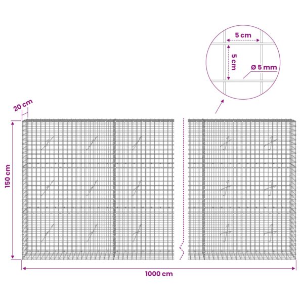 vidaXL Gabión s drôtom 5 mm a sieťou 5x5 cm 1000x20x150 cm – Obrázok 6