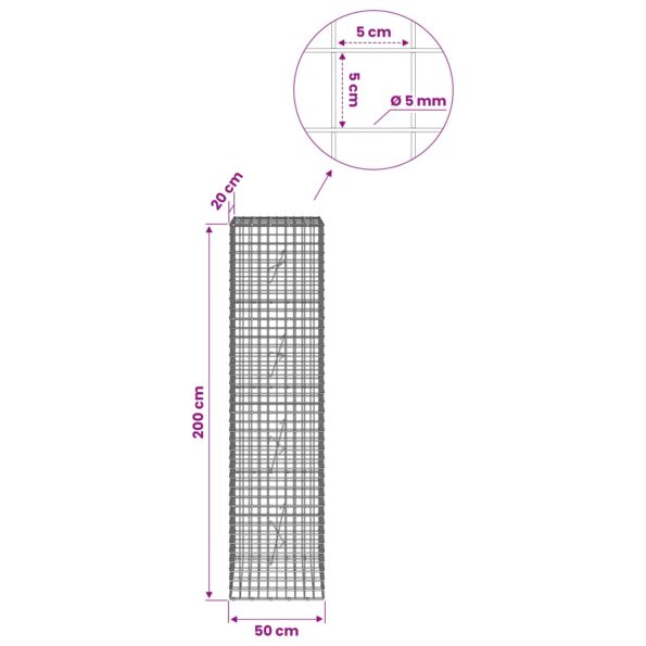 vidaXL Gabión s drôtom 5 mm a sieťou 5x5 cm 50x20x200 cm – Obrázok 6