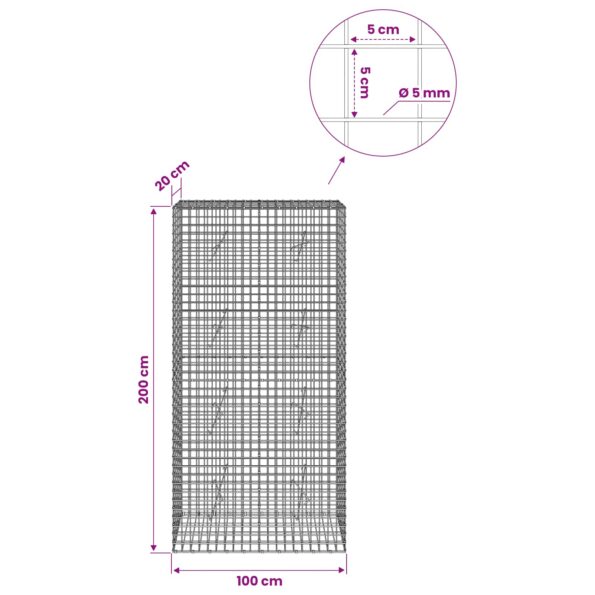 vidaXL Gabión s drôtom 5 mm a sieťou 5x5 cm 100x20x200 cm – Obrázok 6