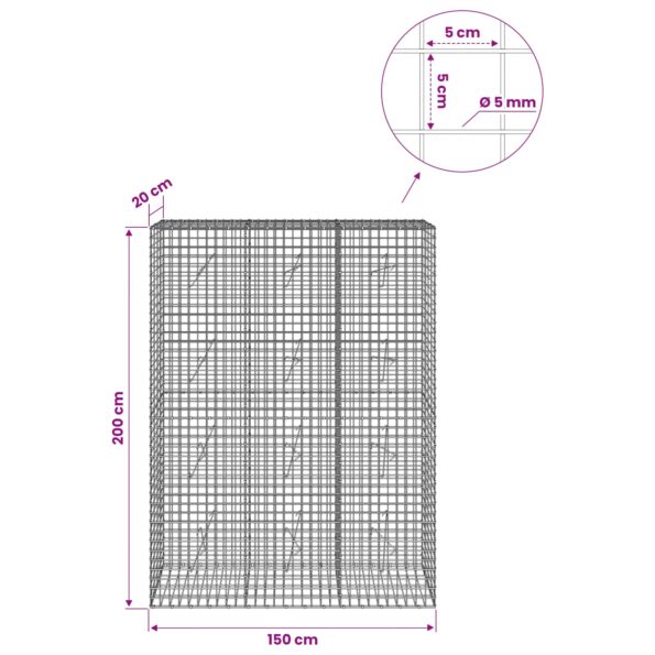 vidaXL Gabión s drôtom 5 mm a sieťou 5x5 cm 150x20x200 cm – Obrázok 6