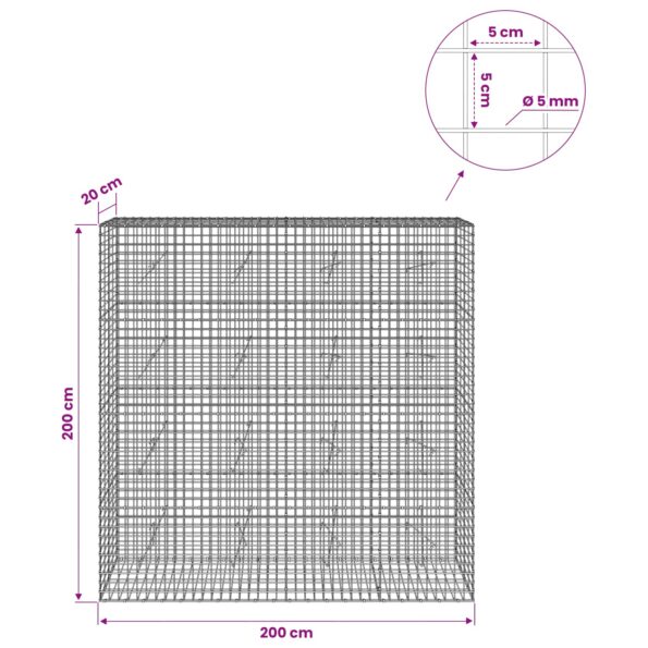 vidaXL Gabión s drôtom 5 mm a sieťou 5x5 cm 200x20x200 cm – Obrázok 6