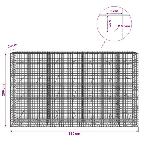 vidaXL Gabión s drôtom 5 mm a sieťou 5x5 cm 350x20x200 cm – Obrázok 6