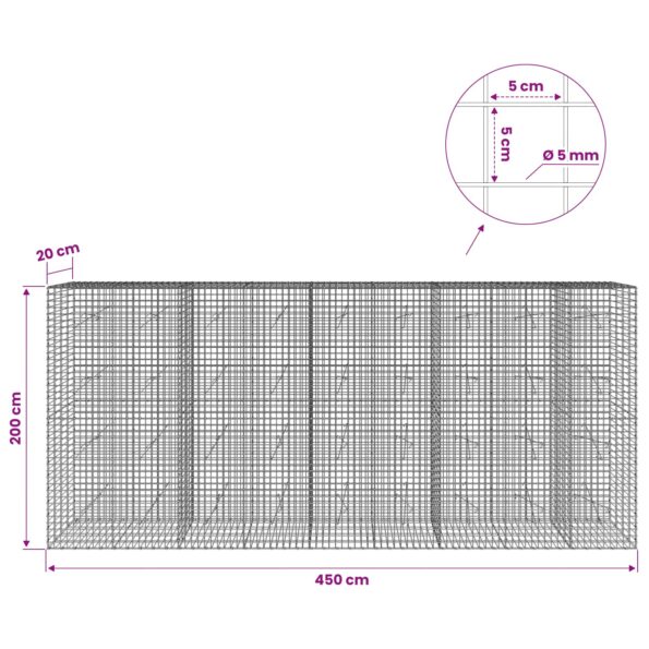 vidaXL Gabión s drôtom 5 mm a sieťou 5x5 cm 450x20x200 cm – Obrázok 6
