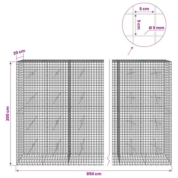 vidaXL Gabión s drôtom 5 mm a sieťou 5x5 cm 850x20x200 cm – Obrázok 6