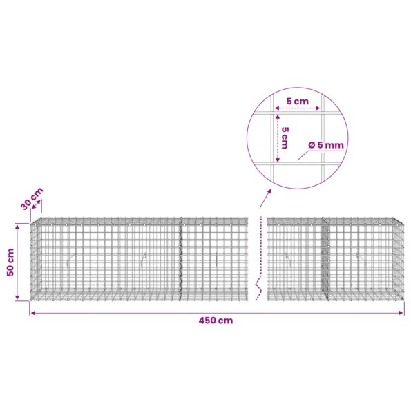 vidaXL Gabión s drôtom 5 mm a sieťou 5x5 cm 450x30x50 cm – Obrázok 6