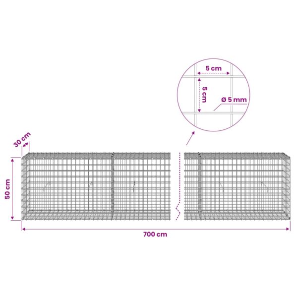 vidaXL Gabión s drôtom 5 mm a sieťou 5x5 cm 700x30x50 cm – Obrázok 6