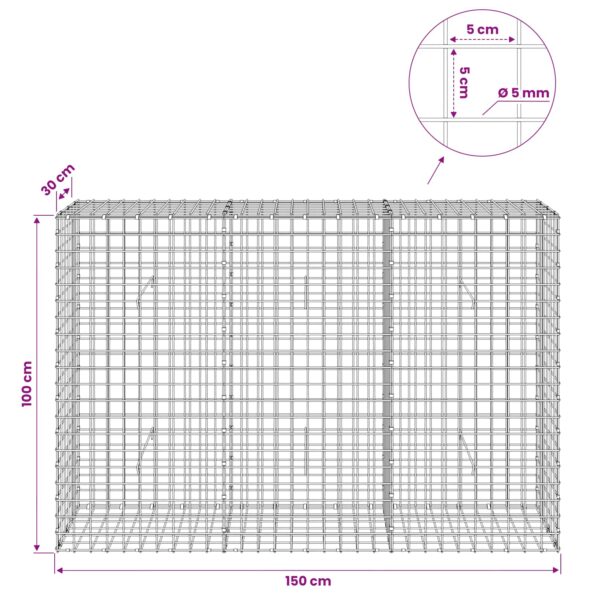 vidaXL Gabión s drôtom 5 mm a sieťou 5x5 cm 150x30x100 cm – Obrázok 6