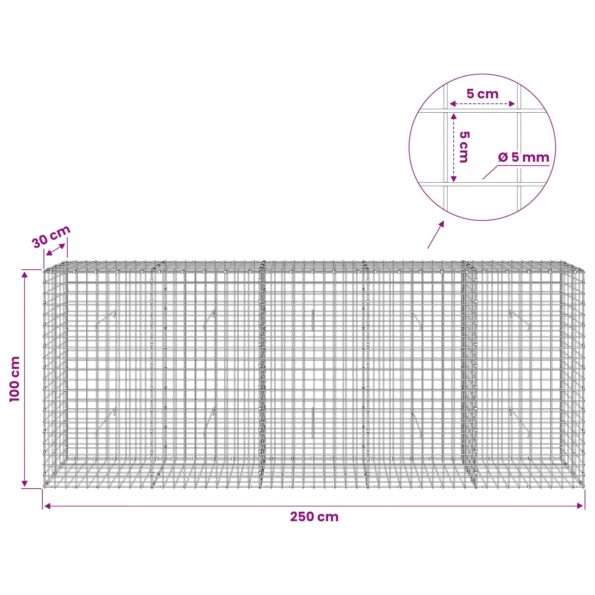 vidaXL Gabión s drôtom 5 mm a sieťou 5x5 cm 250x30x100 cm – Obrázok 6