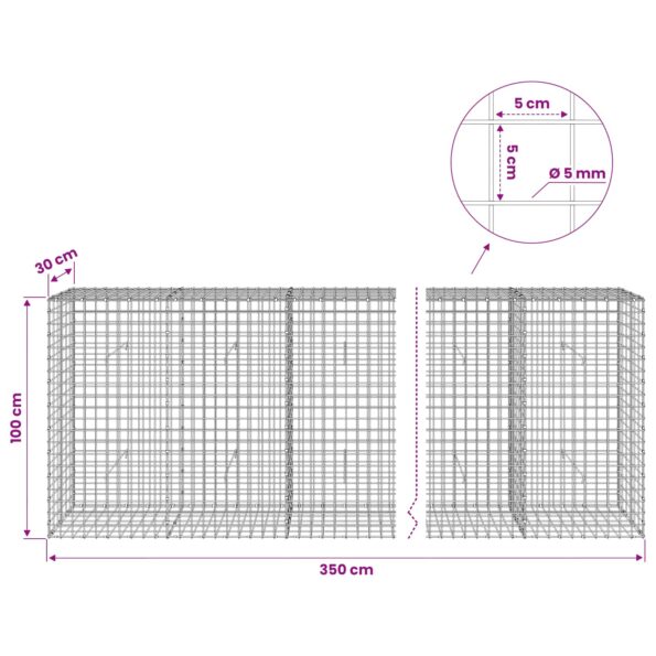 vidaXL Gabión s drôtom 5 mm a sieťou 5x5 cm 350x30x100 cm – Obrázok 6