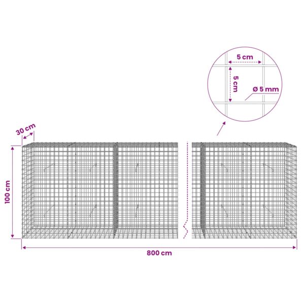 vidaXL Gabión s drôtom 5 mm a sieťou 5x5 cm 800x30x100 cm – Obrázok 6