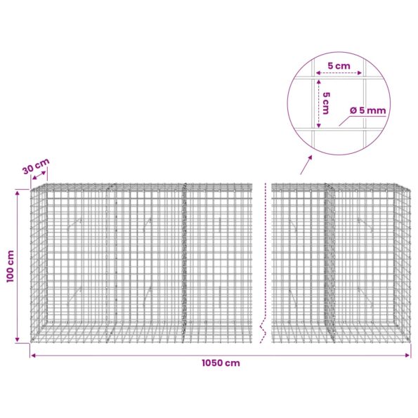 vidaXL Gabión s drôtom 5 mm a sieťou 5x5 cm 1050x30x100 cm – Obrázok 6