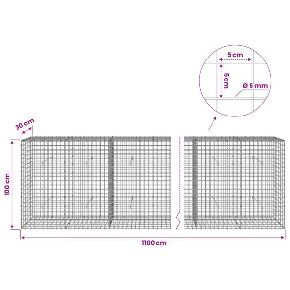 vidaXL Gabión s drôtom 5 mm a sieťou 5x5 cm 1100x30x100 cm – Obrázok 6