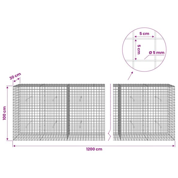 vidaXL Gabión s drôtom 5 mm a sieťou 5x5 cm 1200x30x100 cm – Obrázok 6