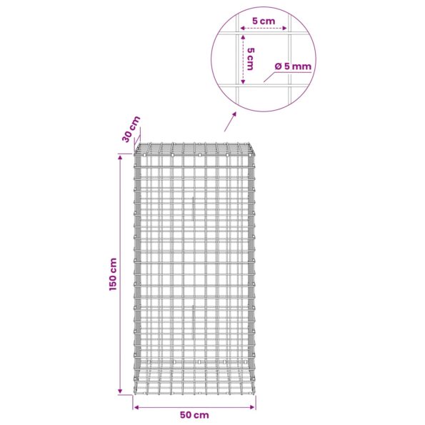 vidaXL Gabión s drôtom 5 mm a sieťou 5x5 cm 50x30x150 cm – Obrázok 6