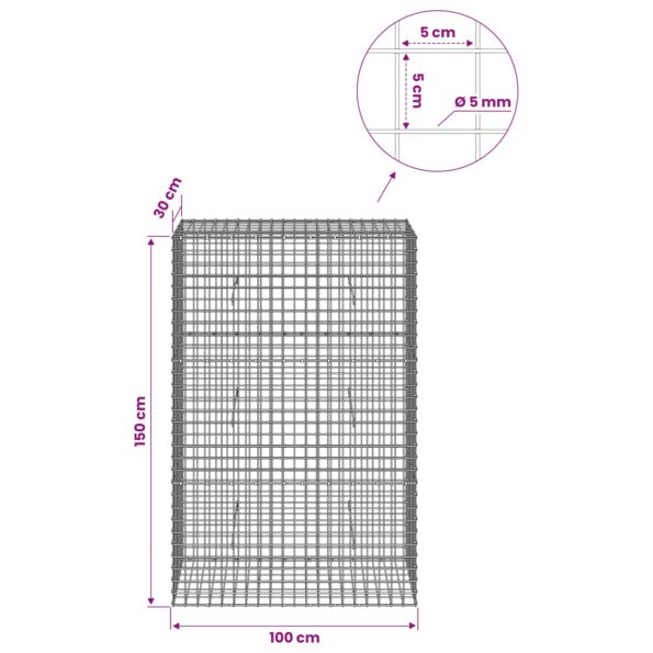 vidaXL Gabión s drôtom 5 mm a sieťou 5x5 cm 100x30x150 cm – Obrázok 6
