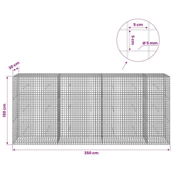 vidaXL Gabión s drôtom 5 mm a sieťou 5x5 cm 350x30x150 cm – Obrázok 6