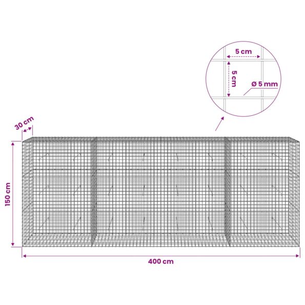 vidaXL Gabión s drôtom 5 mm a sieťou 5x5 cm 400x30x150 cm – Obrázok 6