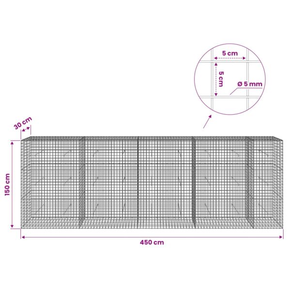 vidaXL Gabión s drôtom 5 mm a sieťou 5x5 cm 450x30x150 cm – Obrázok 6