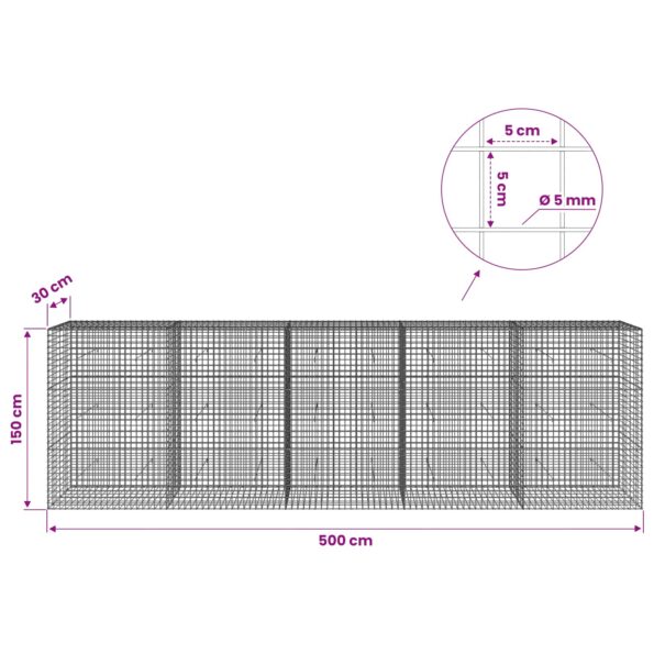 vidaXL Gabión s drôtom 5 mm a sieťou 5x5 cm 500x30x150 cm – Obrázok 6