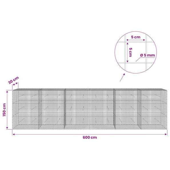 vidaXL Gabión s drôtom 5 mm a sieťou 5x5 cm 600x30x150 cm – Obrázok 6