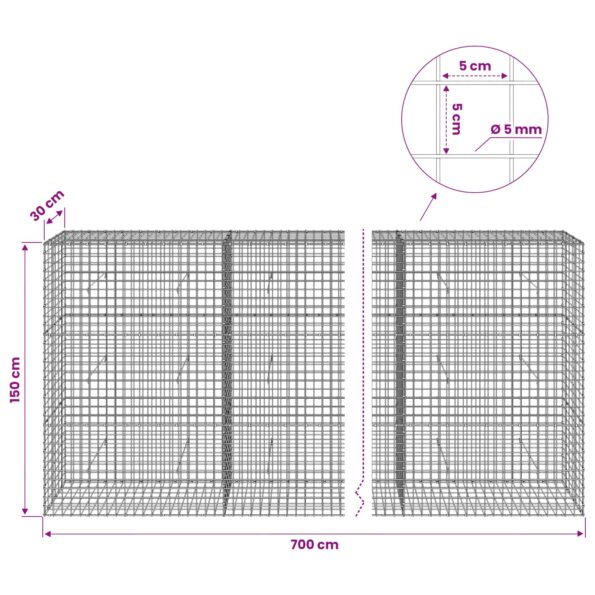 vidaXL Gabión s drôtom 5 mm a sieťou 5x5 cm 700x30x150 cm – Obrázok 6