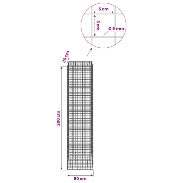 vidaXL Gabión s drôtom 5 mm a sieťou 5x5 cm 50x30x200 cm – Obrázok 6