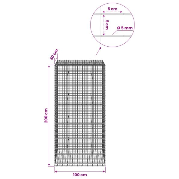 vidaXL Gabión s drôtom 5 mm a sieťou 5x5 cm 100x30x200 cm – Obrázok 6