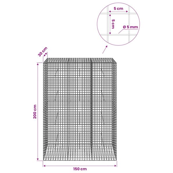 vidaXL Gabión s drôtom 5 mm a sieťou 5x5 cm 150x30x200 cm – Obrázok 6