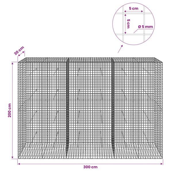 vidaXL Gabión s drôtom 5 mm a sieťou 5x5 cm 300x30x200 cm – Obrázok 6