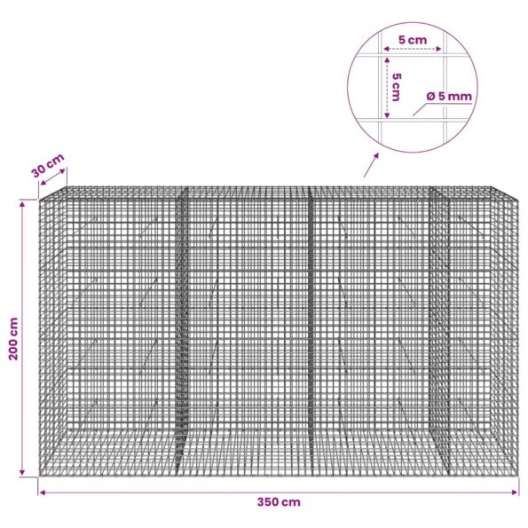vidaXL Gabión s drôtom 5 mm a sieťou 5x5 cm 350x30x200 cm – Obrázok 6