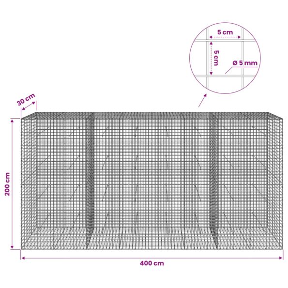vidaXL Gabión s drôtom 5 mm a sieťou 5x5 cm 400x30x200 cm – Obrázok 6